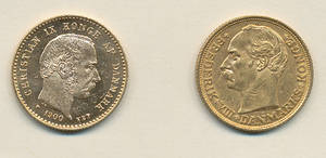 Danmark 10 kroner 1900 og 1908 guld 2