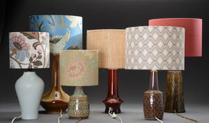 En samling bordlamper af glas og keramik. Rörstand, Kähler mfl. 6