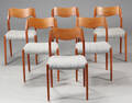N.O. Møller. Seks spisestole, model 71, teaktræ 6