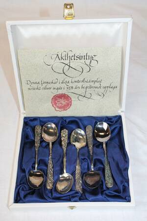6 SILVER KAFFESKEDAR LINNÉ