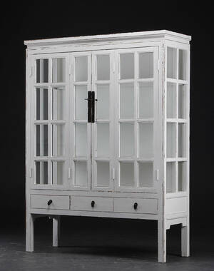 Vitrineskab, hvid antikbemaling 