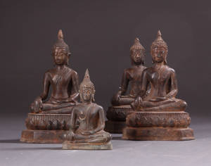 Fire stk. Buddhafigurer af patineret bronze 4