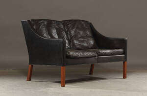 Børge Mogensen 2-pers. sofa med sort læder, model 2209 