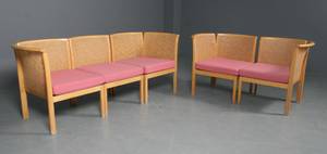 Dansk Møbelproducent Par modulsofaer to og tre personers i bøg m. fransk flet og løse hynder i lyserød 5