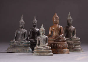 Fem stk. Buddhafigurer af patineret bronze 5
