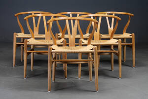 Hans J. Wegner. Sæt på seks Y- stole, model CH-24 af egetræ 6 
