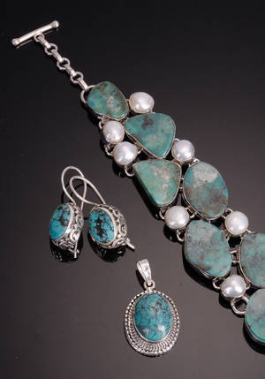 Turkis armbånd, ørebøjler og vedhæng af sølv 3
