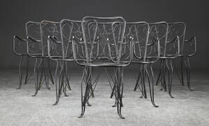 Otte spisestole af bemalet metal 8