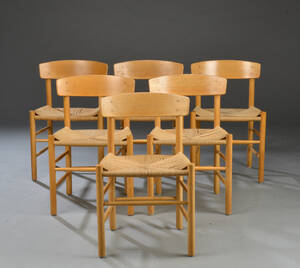 Børge Mogensen. Sæt på seks Folkestolen stole  shakerstole, bøg. 6