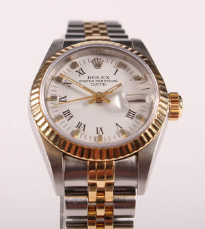 Rolex Oyster Perpetual damearmbåndsur af stål og 18 kt guld  Denne vare er sat til omsalg under nyt varenummer 4432000