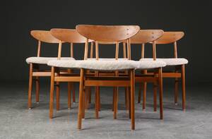 Farstrup. Seks stole, teak og bøg 6 