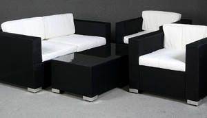 Havemøbelsæt i sort texline med råhvide hynder 4