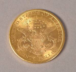 United States 20 dollar mønt i guld fra 1898.