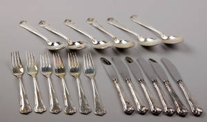 18 dele Herregaard bestik af sølv. 18