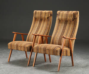 Et par lænestole med stel af bøg, 1960erne, dansk møbelproducent 2