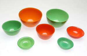 SVEN PALMQVIST. SKÅLAR 7 st, Colora Orrefors, 1900-tal.