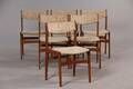 Dansk møbelproducent. 6 spisestole af teaktræ 6 