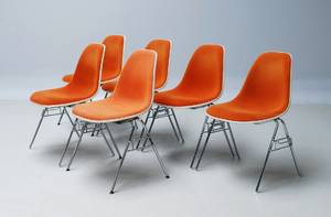 Charles Eames 1907-1978. Sæt på seks skalstole, model DSS 6