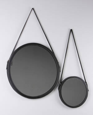 Spejlsæt. To runde spejle kantet med sort læder 2