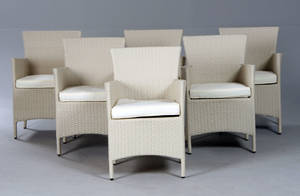 Seks råhvide havestolearmstole, polyrattan 6