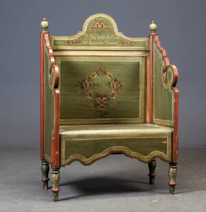 Kærlighedsbænk af bemalet fyrretræ, 1900-tallet