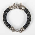 Lederarmband mit zwei massiven plastischen Pferdeköpfen, 925er Sterling Silber