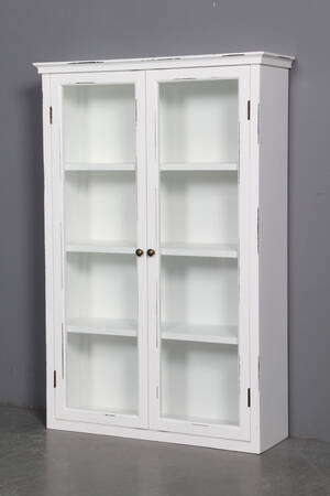 Væghængt vitrineskab. Antik hvidbemalet. 