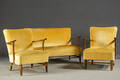 Couchgarnitur 3. 1950er Jahre. Holz Samtbezug.
