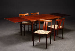 Dansk møbelproducent Spisebord, hollandsk udtræk samt fire stole, palisander 5
