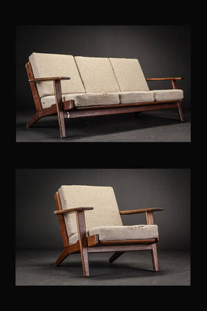 Hans J. Wegner. Tre-pers. sofa samt lænestol, model GE-290 2