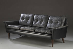 Trepers. sofa sort knapsyet læder 