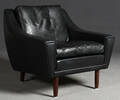 Sessel  Lounge chair, 1960er  1970er in Leder, Füße in Palisander