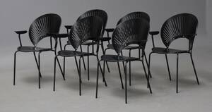 Nanna Ditzel. Sæt på seks Trinidad armstole, sortlakeret stel 6 