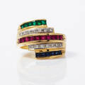 Ring 18 k guld smaragder rubiner safirer diamanter