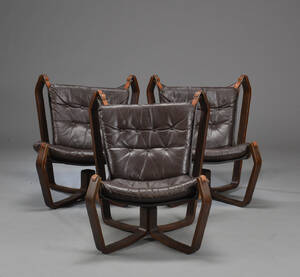 Tre lænestole, bejdset bøg og læder 3