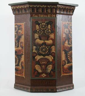 Vägghörnskåp, allmoge, daterat 1804