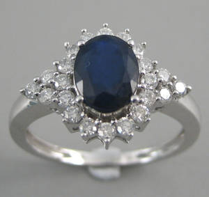 Safir- og brillant ring, 9kt