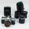 ANALOGKAMERA Olympus med 4st objektiv samt blixt