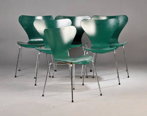 Arne Jacobsen 1901-1971. Seks stole model. 3107, Syveren 6