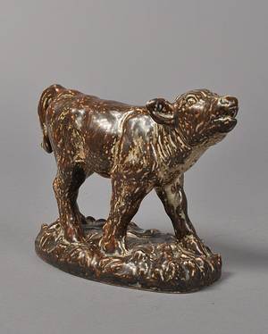 Knud Kyhn 1880-1969. Kalv i sungglaseret stentøj - nr. 21736.