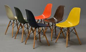 Charles Eames. Sæt på seks skalstole, multicolor, model DSW. 6 