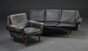 Dansk møbelproducent 3-personers sofa samt hvilestol, læder 2