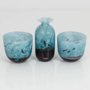 KJELL ENGMAN, konstglas, 3 delar, Kosta Boda