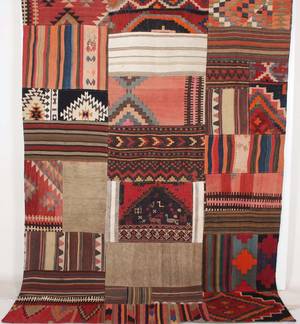 Persisk handvävd matta patchwork kelim, mått 287x209 cm.