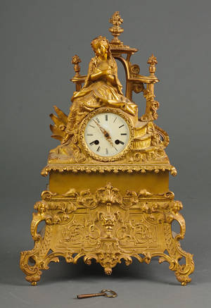 Kaminur i messingbronce. 1800-tallets slutning.