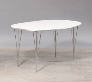 Piet Hein  Bruno Mathsson. Super Ellipse spisebord med plade af grå laminat