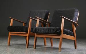 Par lænestole, teak og bøg, dansk møbelproducent 2