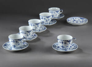 Royal Copenhagen Musselmalet halvblonde riflet seks par thekopper 122
