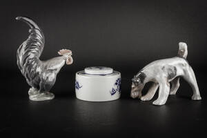 Kgl. Porcelæn. Hane, terrier og lågskål af porcelæn 3