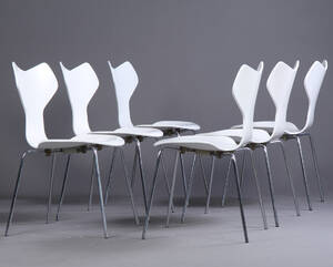 Arne Jacobsen. Sæt på seks Grand Prix stole. Model 3130 6 